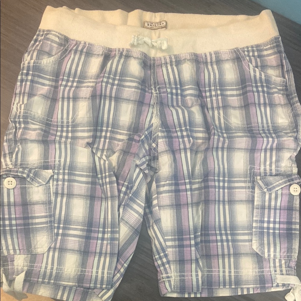 Arizona Jeans Co Plaid Cargo Shorts with Drawstring Waist Size 16 1/2 Plus